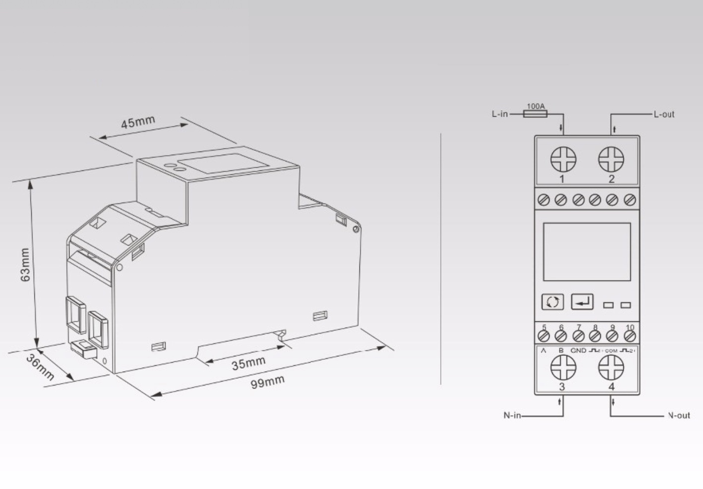 Medidor De Energía Monofásico 220vac Montaje a Riel Din - Imagen 3