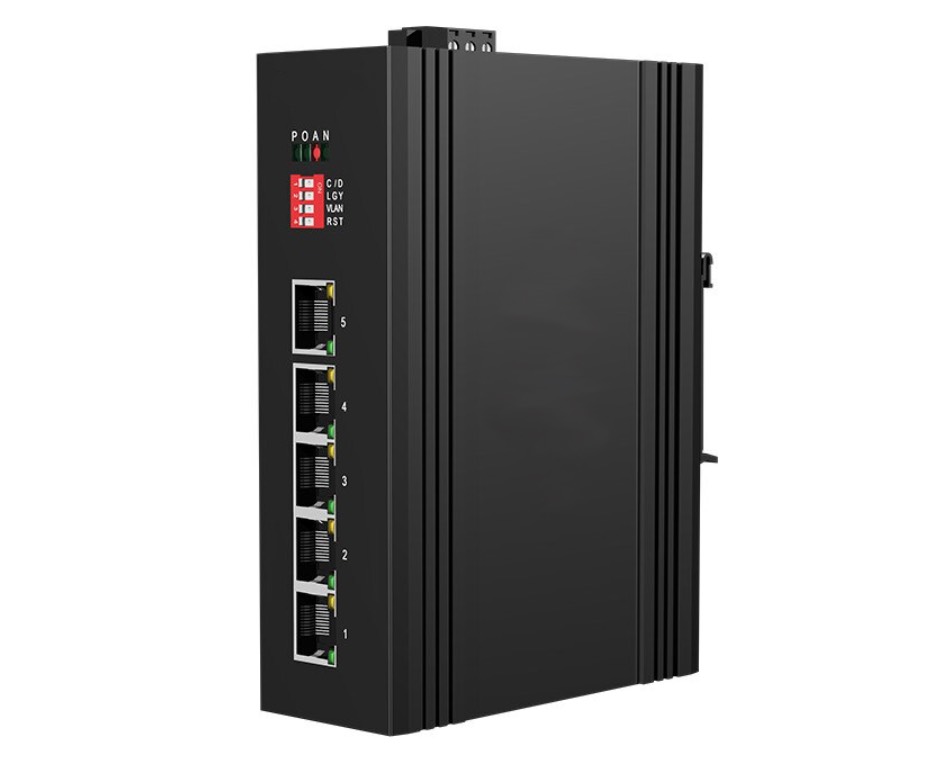 Switch Ethernet Industrial No Administrable 5 puertos PoE 10/100/1000 Mbps Base-T IP40 a Riel DIN