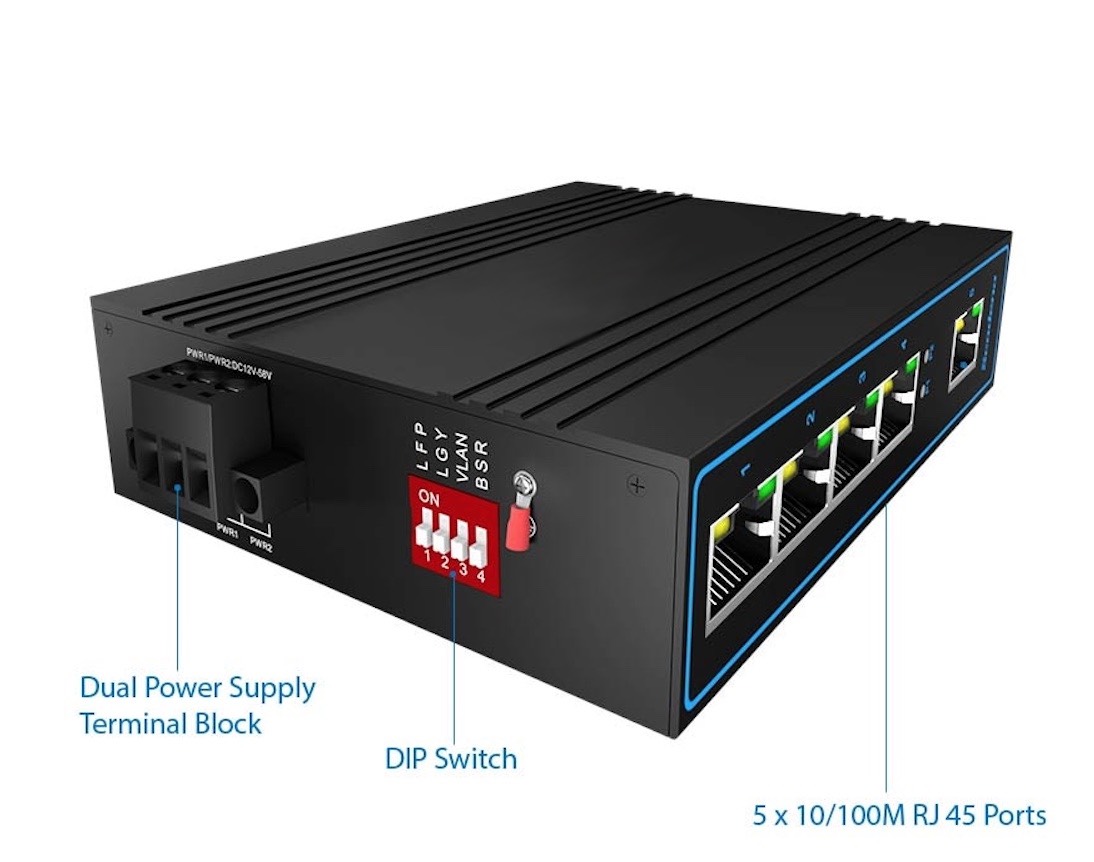 Switch Ethernet Industrial 5 puertos 10/100 Base-T IP40 a Riel DIN - mini Alimentación 24Vdc - Imagen 3